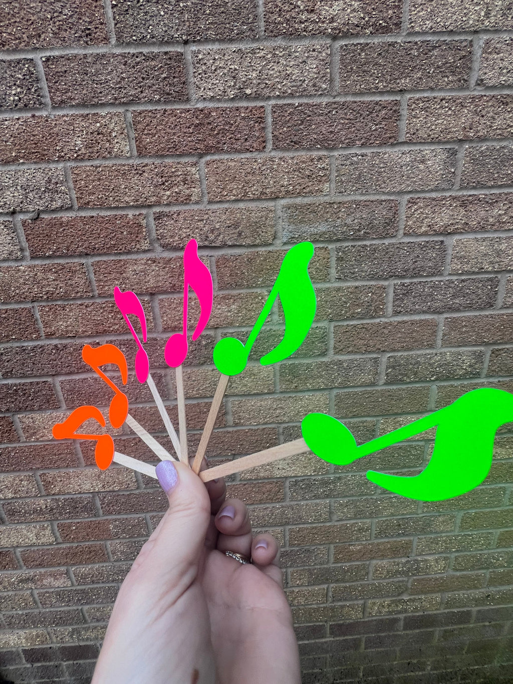 Neon Music Notes Birthday CupCake Toppers 6 Pack