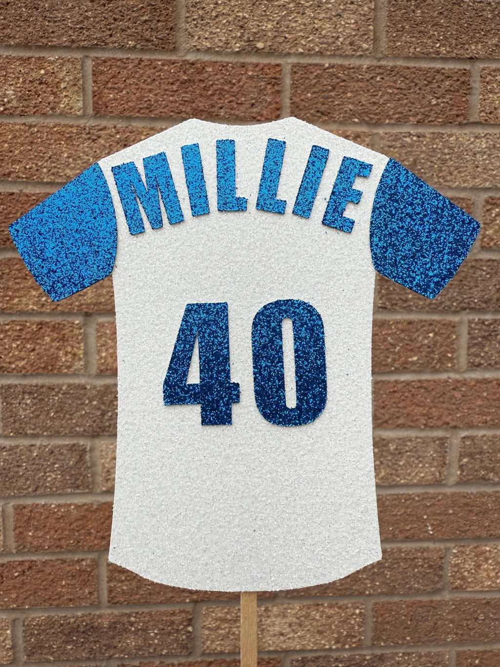 Football Shirt Glitter Personalised Cake Topper -  Blue & White