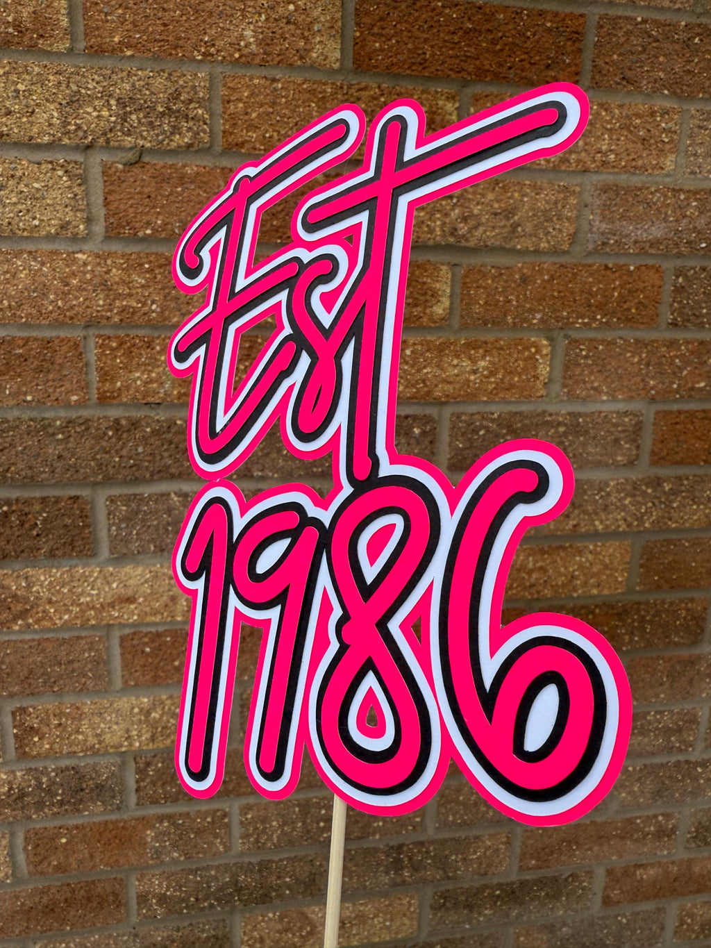 EST 1986 Pink White & Black 40th Birthday Milestone Neon Cake Topper