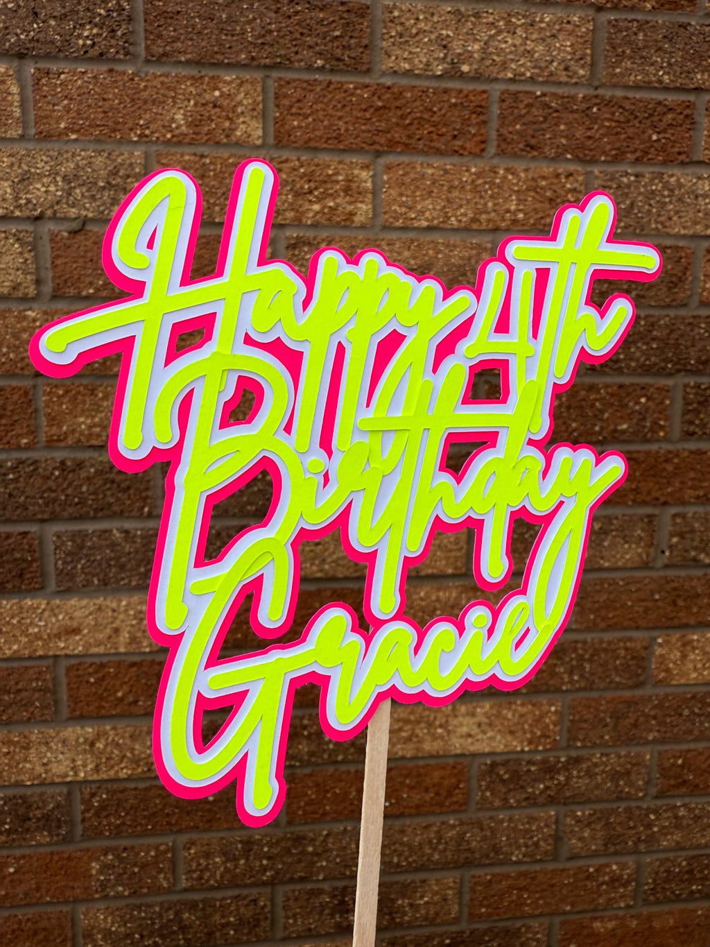 Yellow and Pink Neon Personalised Cake Topper