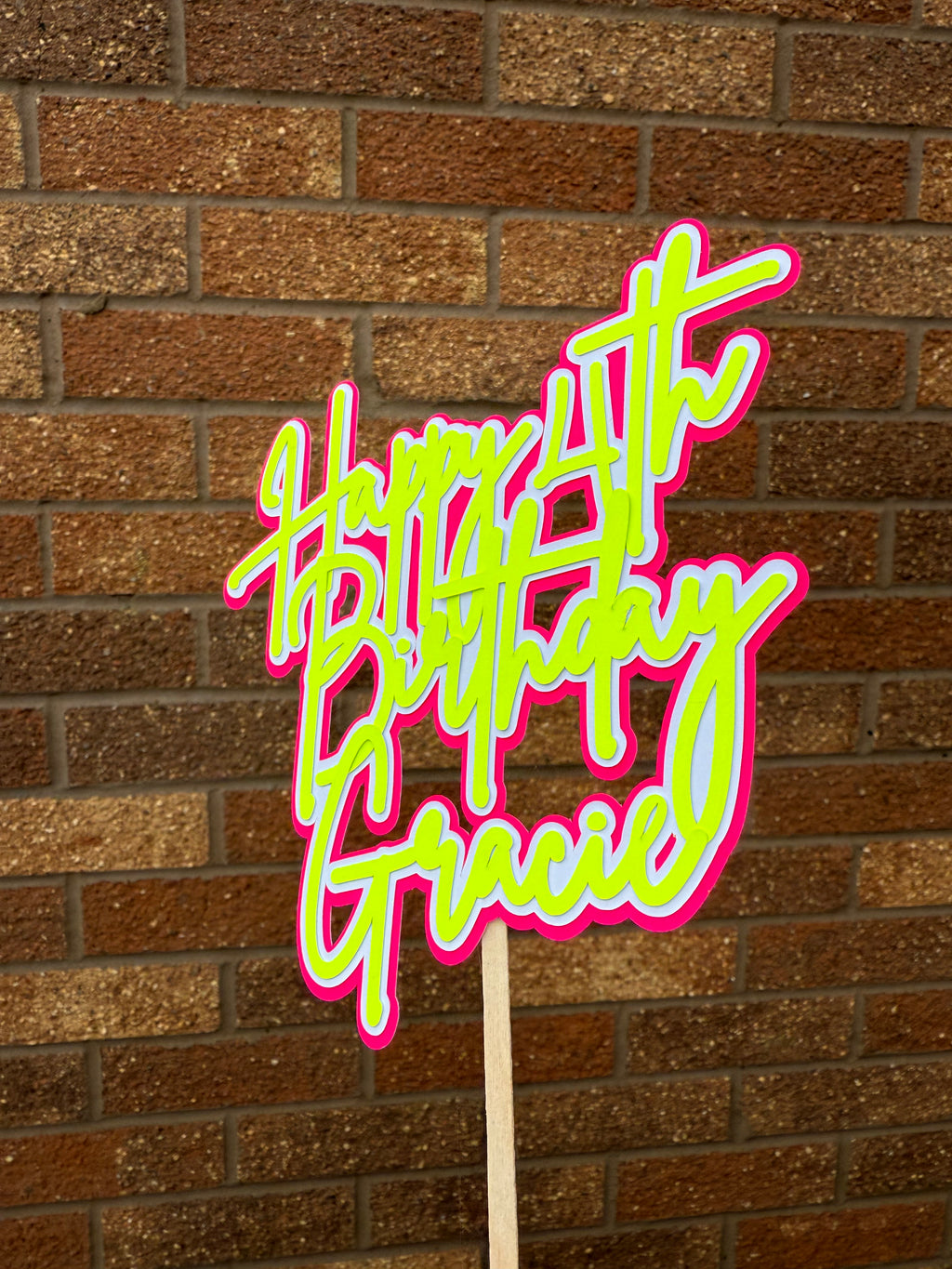 Yellow and Pink Neon Personalised Cake Topper