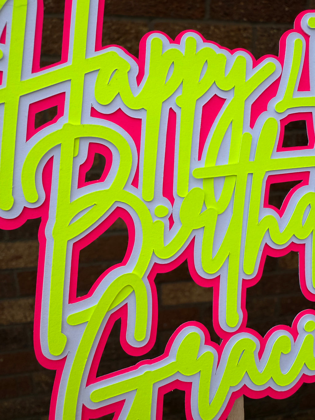 Yellow and Pink Neon Personalised Cake Topper