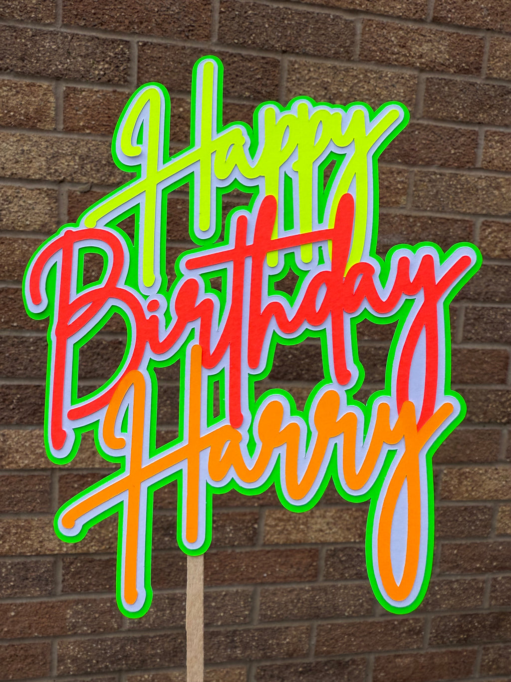 Yellow Red Orange & Green  Neon Personalised Cake Topper
