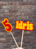 Name & Age Racing Car Flame Inspired Personalised Cake Topper & Number