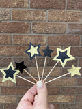 Gold and Black Glitter Birthday CupCake Toppers 6 Pack