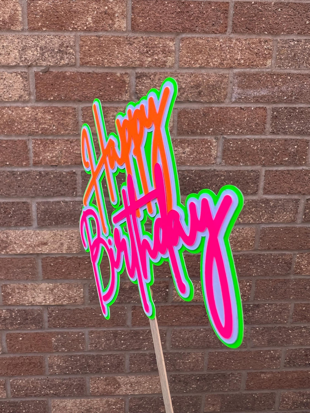 Orange Pink & Green Neon Happy Birthday Cake Topper