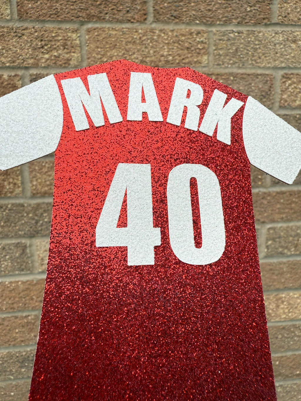 Football Shirt Glitter Personalised Cake Topper - Red & White