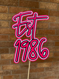 EST 1986 Pink White & Black 40th Birthday Milestone Neon Cake Topper