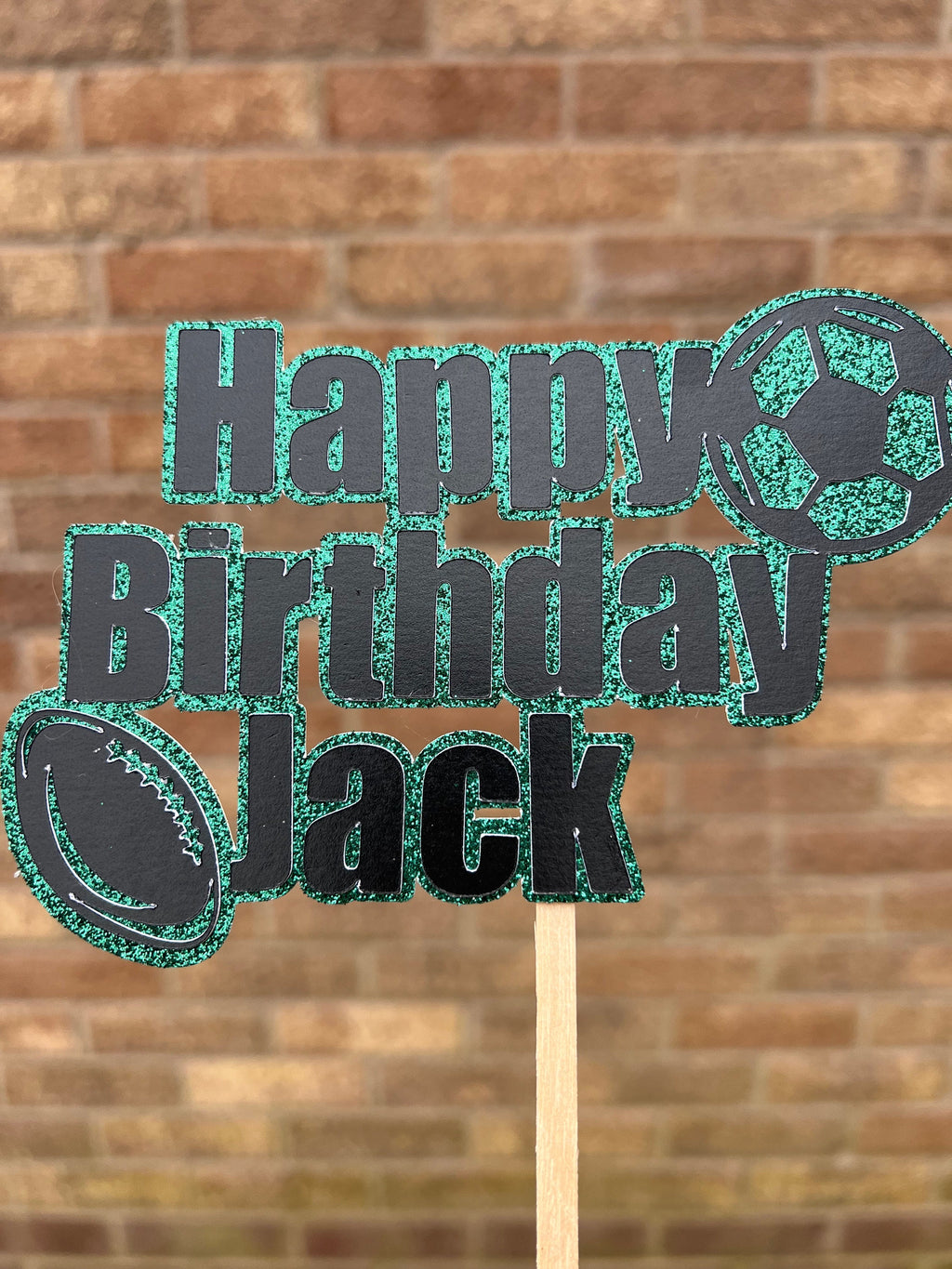 Glitter Sports Football Rugby GlitterPersonalised Cake Topper