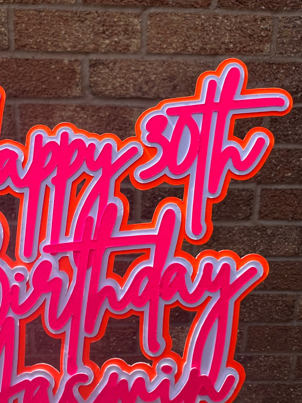 Pink & Orange Neon Birthday Personalised Cake Topper