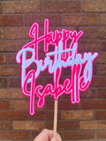 Pink & White Neon Birthday Personalised Cake Topper