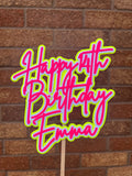 Pink & Yellow Neon Birthday Personalised Cake Topper