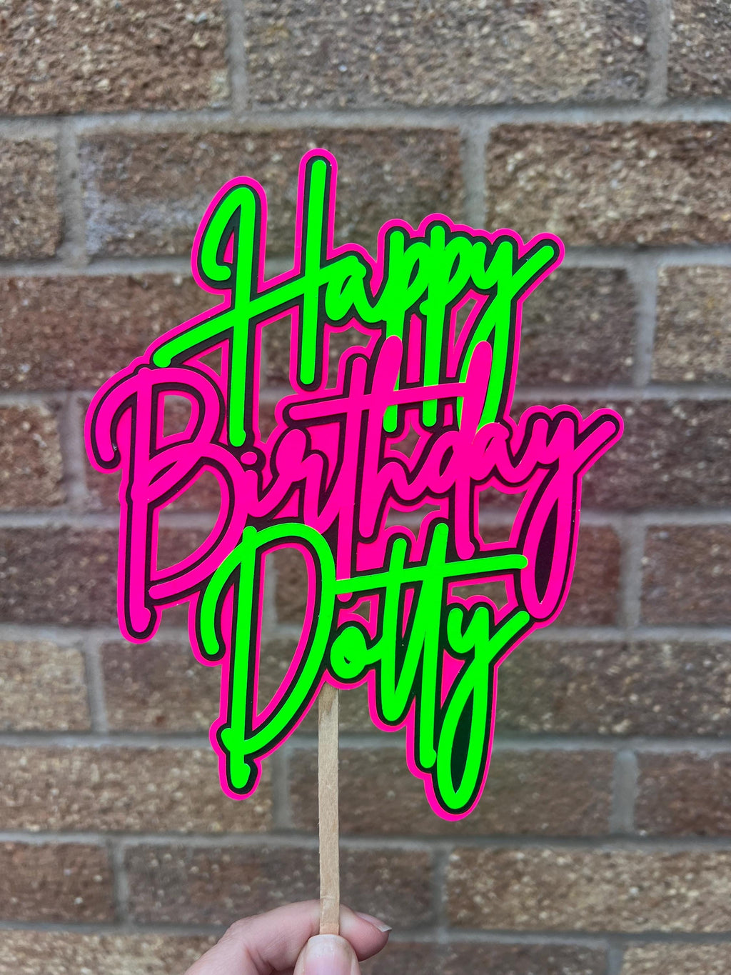 Pink, Green & Black Neon Birthday Personalised Cake Topper