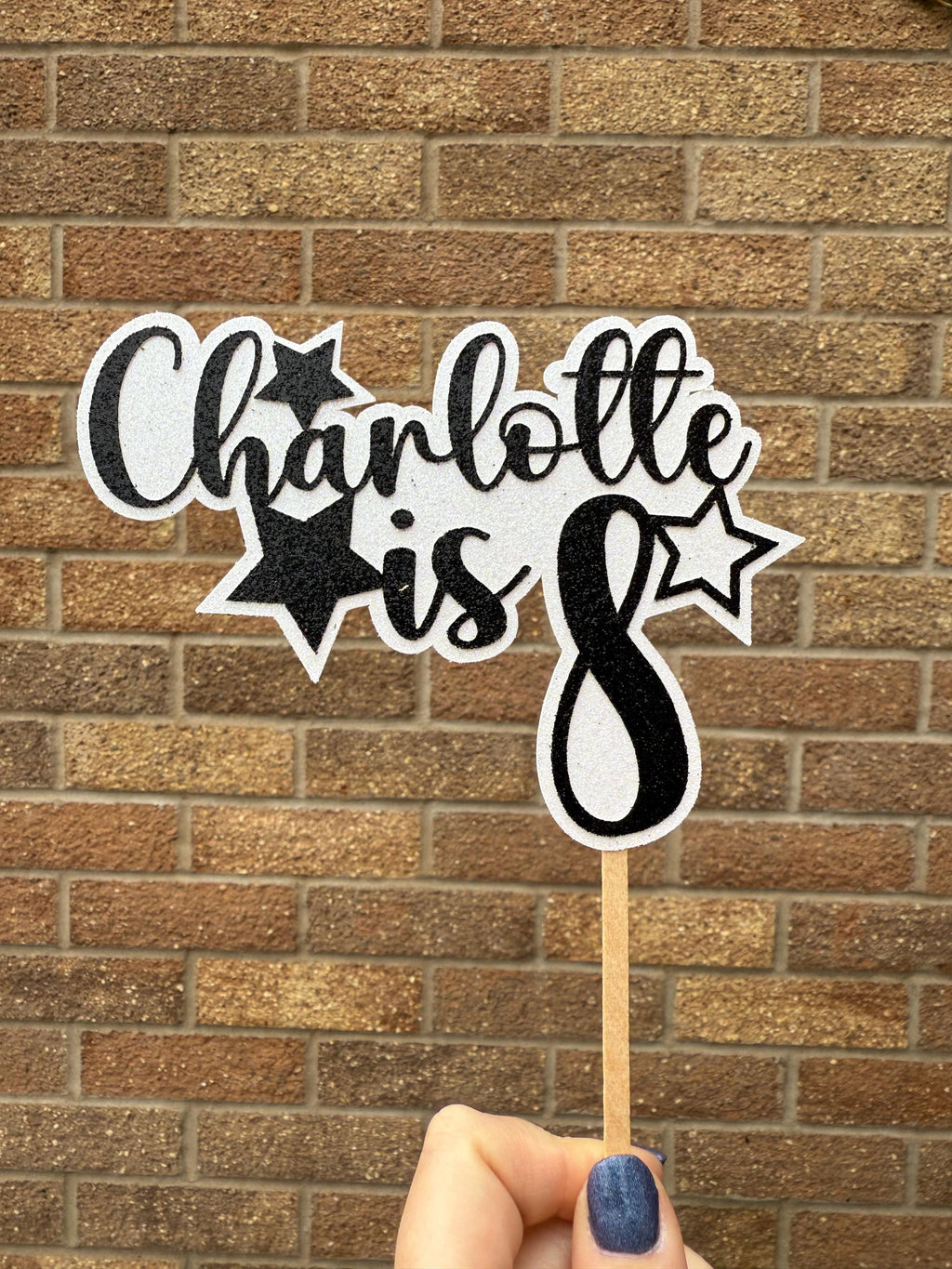 Glitter Personalised Star Cake Topper, With Name and Age -