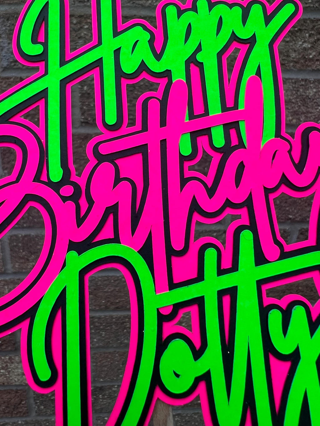 Pink, Green & Black Neon Birthday Personalised Cake Topper