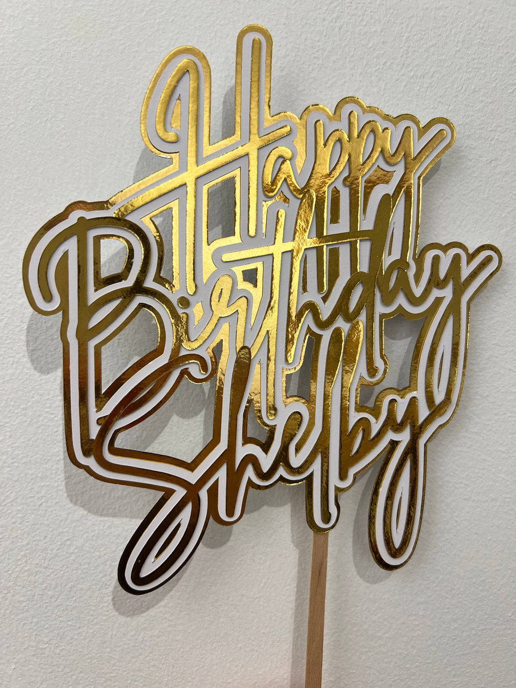 Happy Birthday Personalised Cake Topper - Gold Cake Topper - Birthday Cake - Birthday Topper - Gold & White Party - Pretty - Shiny