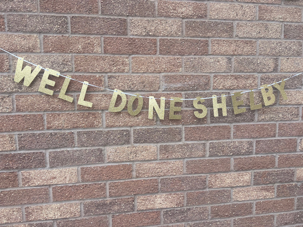Personalised Glitter Exam Well Done Banner - Exam Congrats - A Levels - GCSE Exams - congratulations -