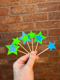 Blue & Green Neon Birthday Cupcake Toppers 6 Pack