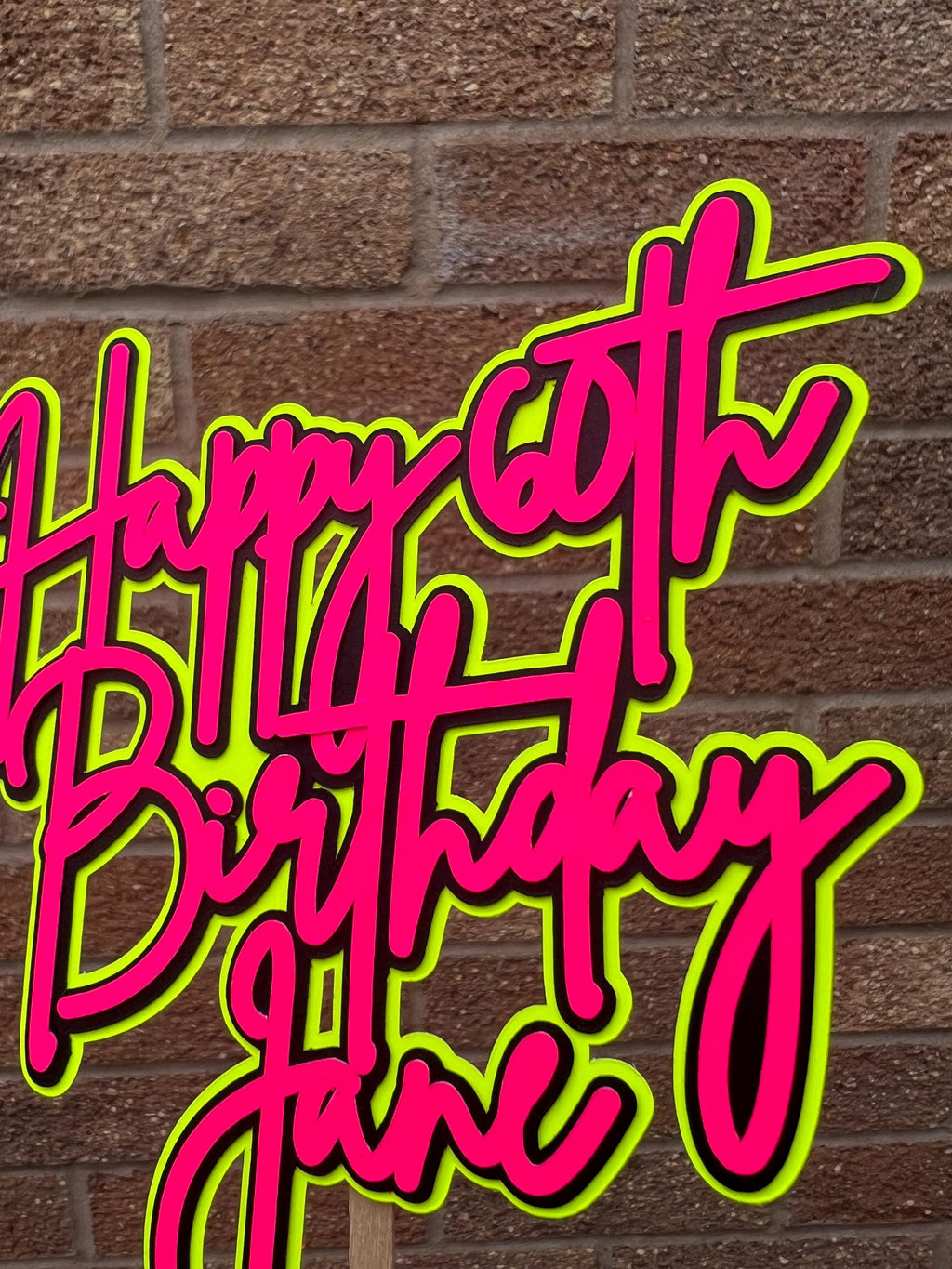 Pink Black & Yellow Neon Birthday Personalised Cake Topper