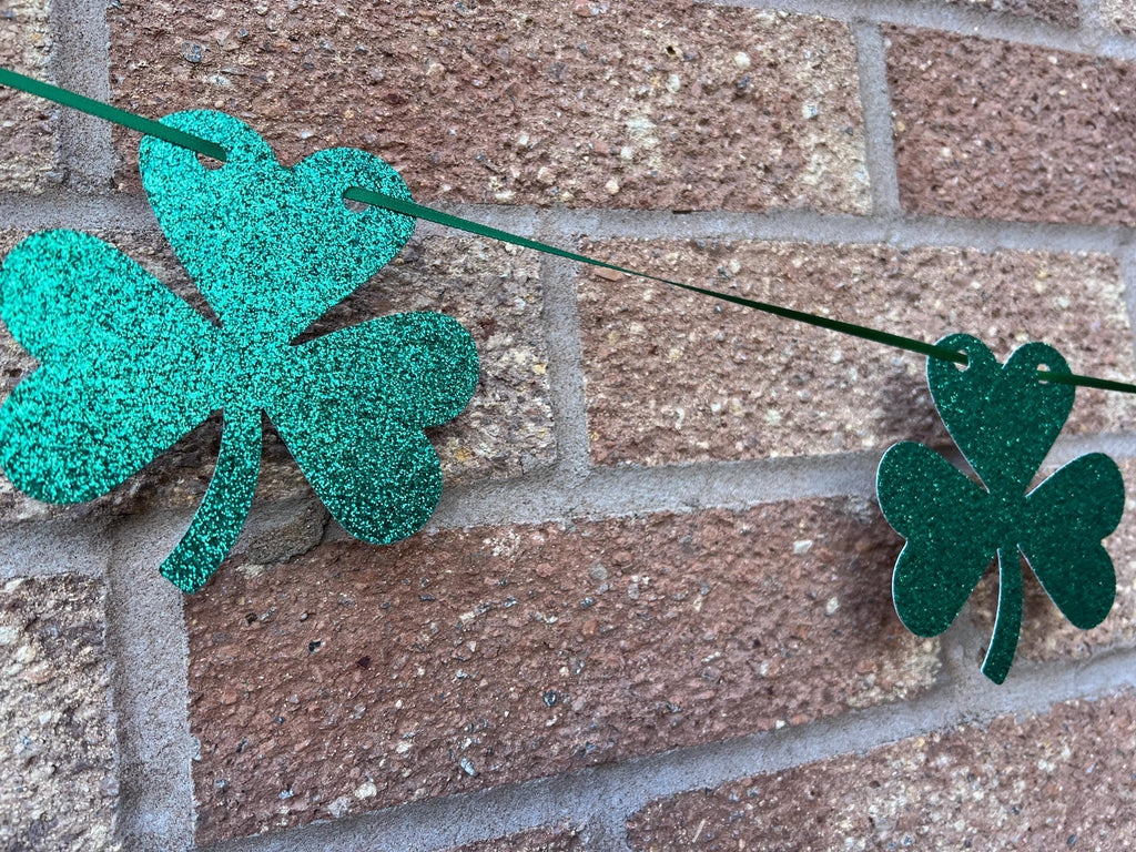 St Patricks Day Shamrock Banner - St Patty's Day - Garland - Lucky Green Banner - Four Leaf Clover Banner -