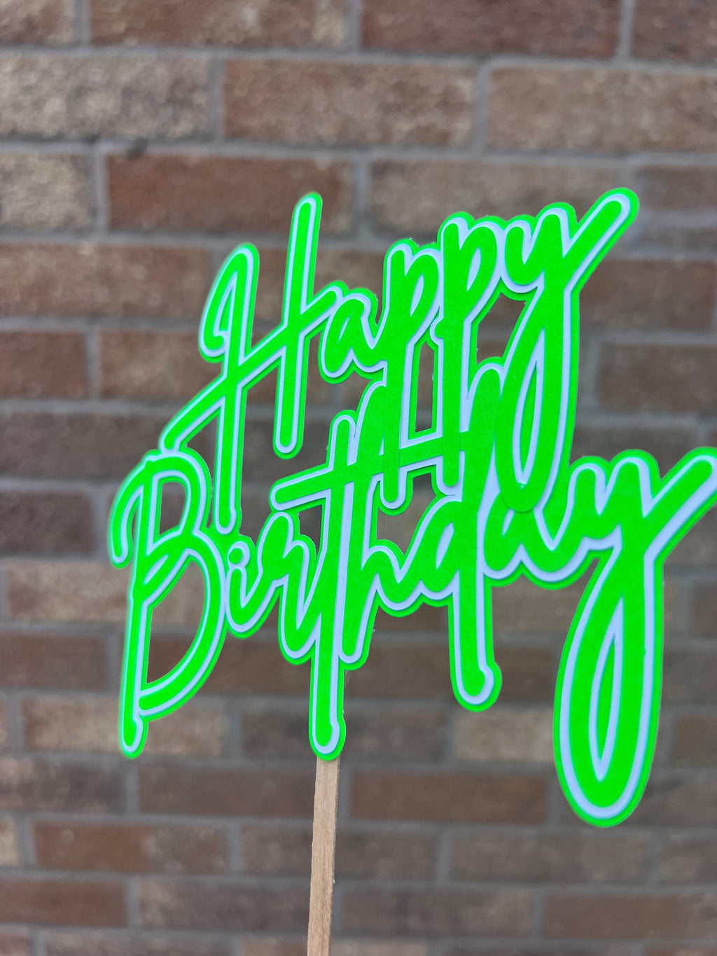 Neon Happy Birthday Cake Topper Green & White