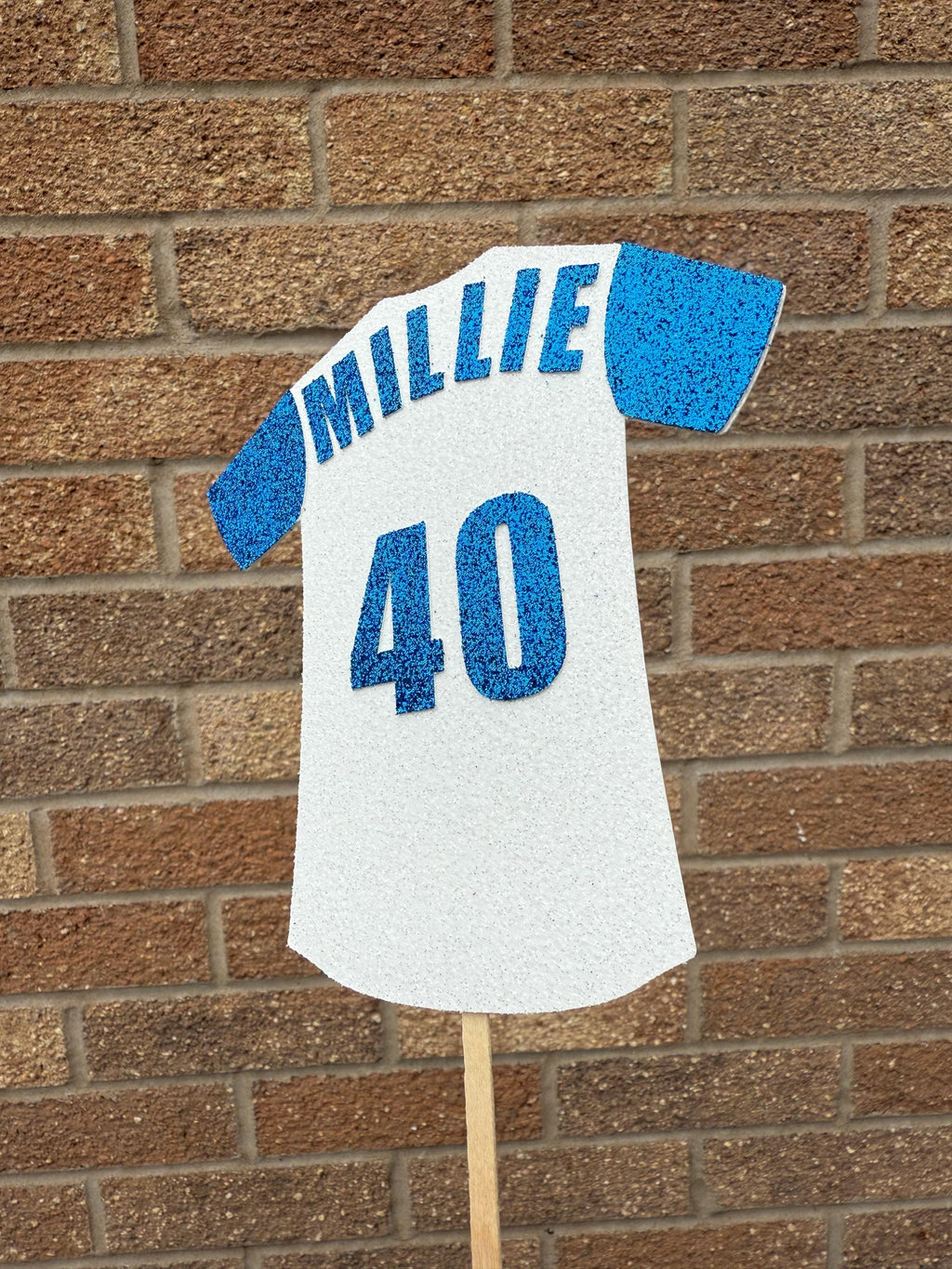 Football Shirt Glitter Personalised Cake Topper -  Blue & White