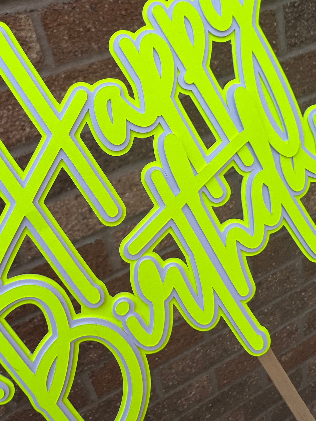 Neon Happy Birthday Cake Topper Yellow & White