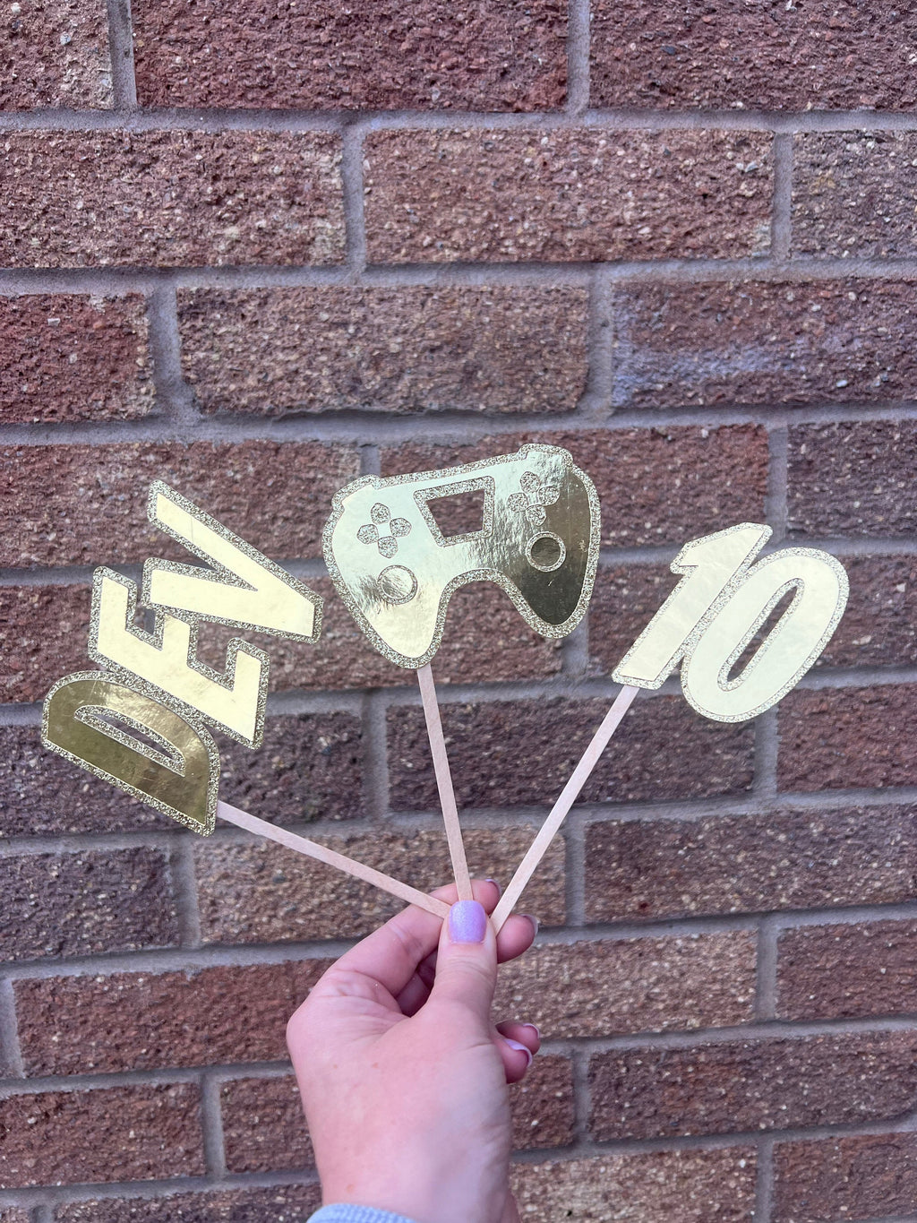 Gamer Controller Name & Age Cake Topper Set Glitter / Chrome - Personalised Cake Toppers - Gaming - Computer Game - Gamer Party