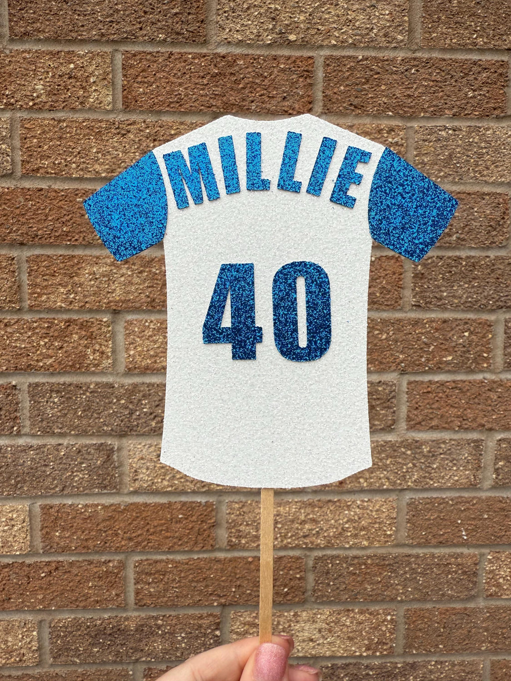 Football Shirt Glitter Personalised Cake Topper -  Blue & White