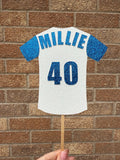 Football Shirt Glitter Personalised Cake Topper -  Blue & White