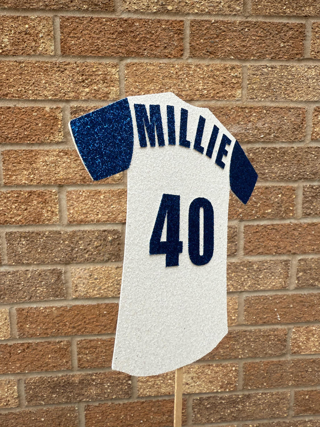 Football Shirt Glitter Personalised Cake Topper -  Blue & White