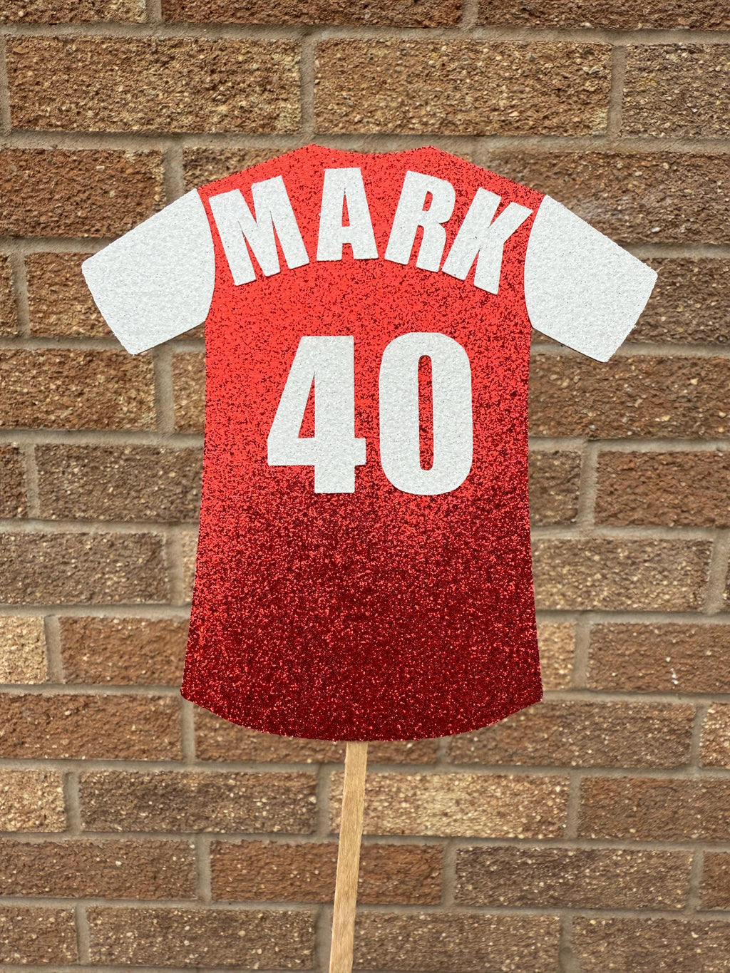 Football Shirt Glitter Personalised Cake Topper - Red & White