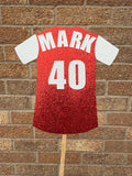 Football Shirt Glitter Personalised Cake Topper - Red & White