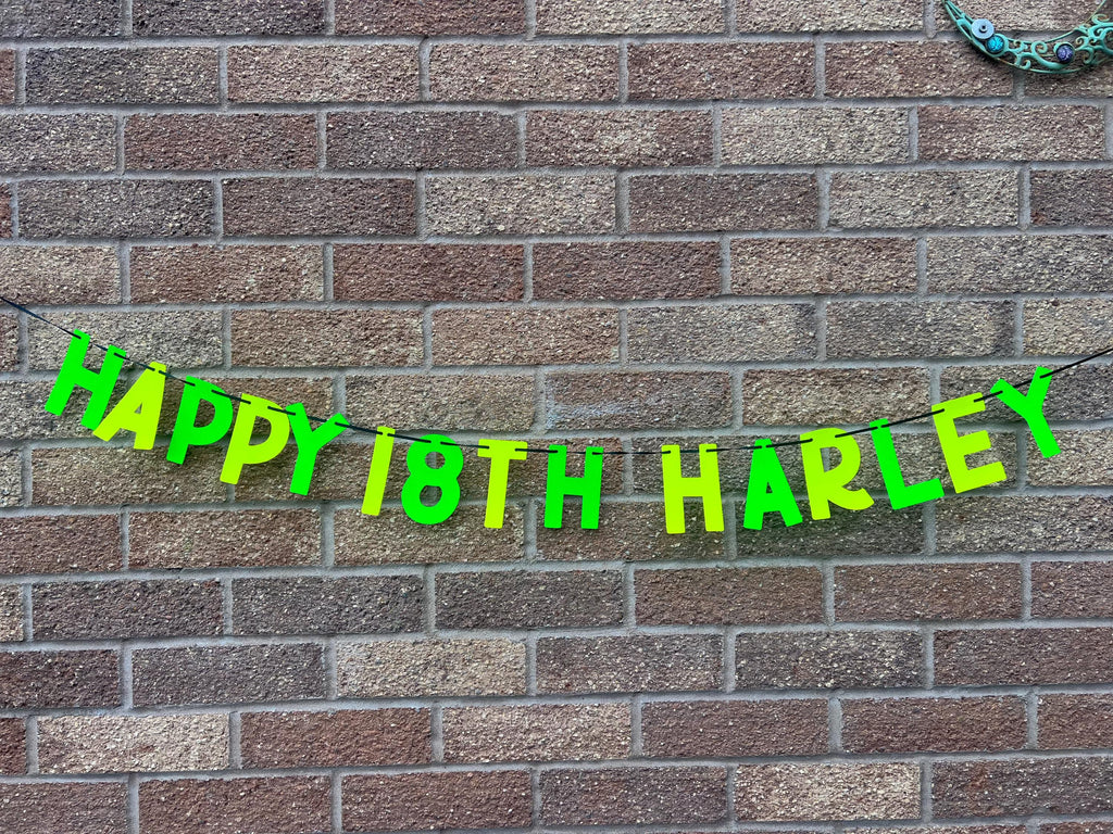 Personalised Age Birthday & Name Banner, Neon Birthday Party, 80s Party, Rave Party, House Party,Glow Party, Fluorescent Party