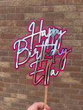 Personalised Neon Holographic Silver Black & Pink Birthday Cake Topper