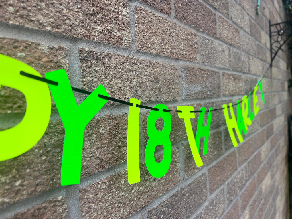 Personalised Age Birthday & Name Banner, Neon Birthday Party, 80s Party, Rave Party, House Party,Glow Party, Fluorescent Party