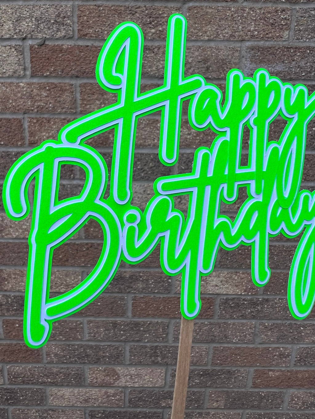 Neon Happy Birthday Cake Topper Green & White