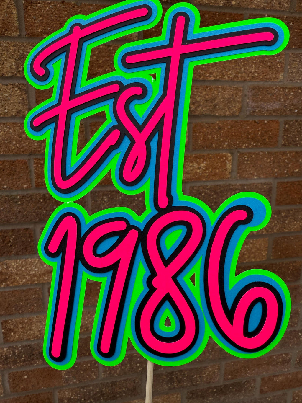 Personalised Neon 40th Birthday Milestone Cake Topper EST 1986 - Pink, Blue, Green & Black