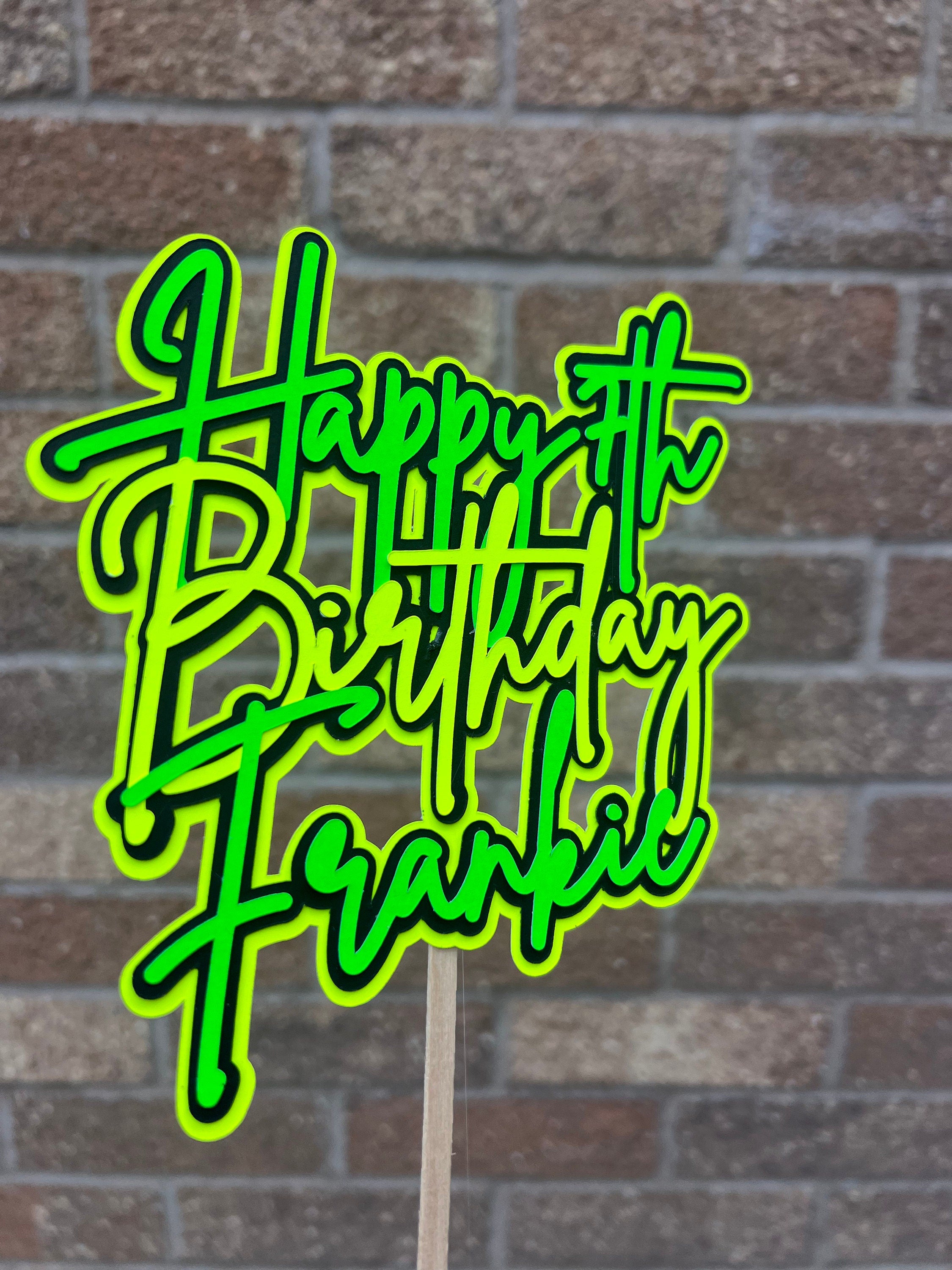 Neon Green, Yellow & Black Neon BirthdayPersonalised Cake Topper