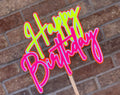 Neon Happy Birthday Cake topper in yellow, pink, red and white