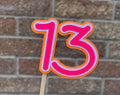 Neon Number Cake Topper Pink White and Orange, Double Number.